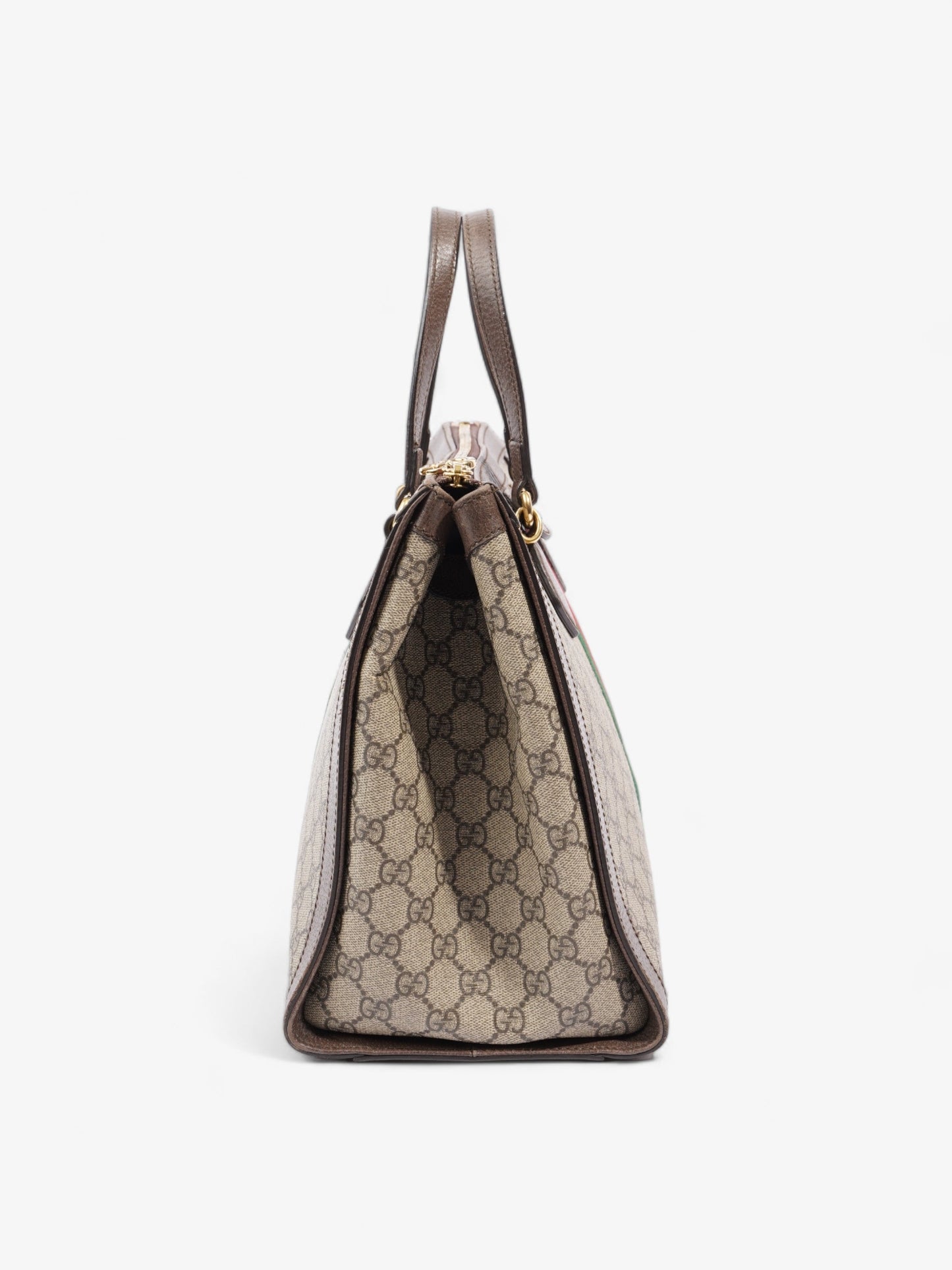 Gucci Ophidia GG Beige And Ebony GG Supreme / Brown / Gucci Stripe Coated Canvas Medium