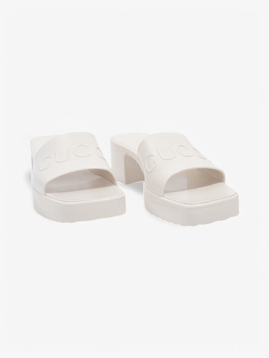 Gucci Logo Embossed Sandals 50 Cream Rubber EU 37 UK 4