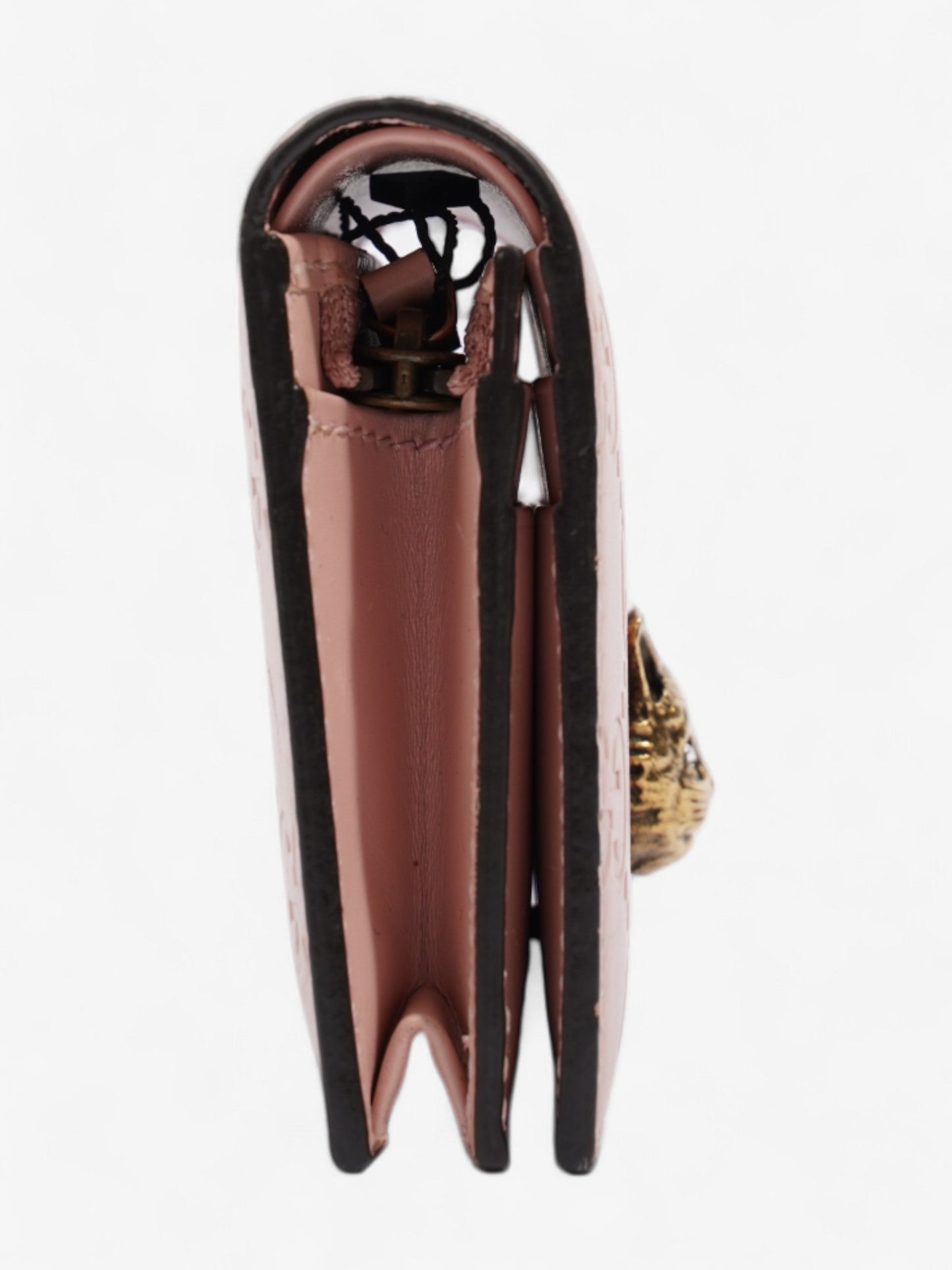 Gucci Guccissima Signature Crystal Cat Card Case Wallet Light Candy Pink Calfskin Leather