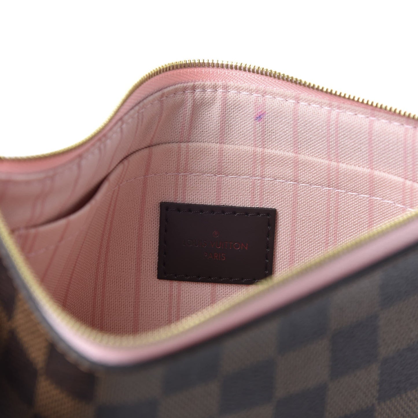 LOUIS VUITTON DAMIER EBENE NEVERFULL MM GM POCHETTE ROSE BALLERINE