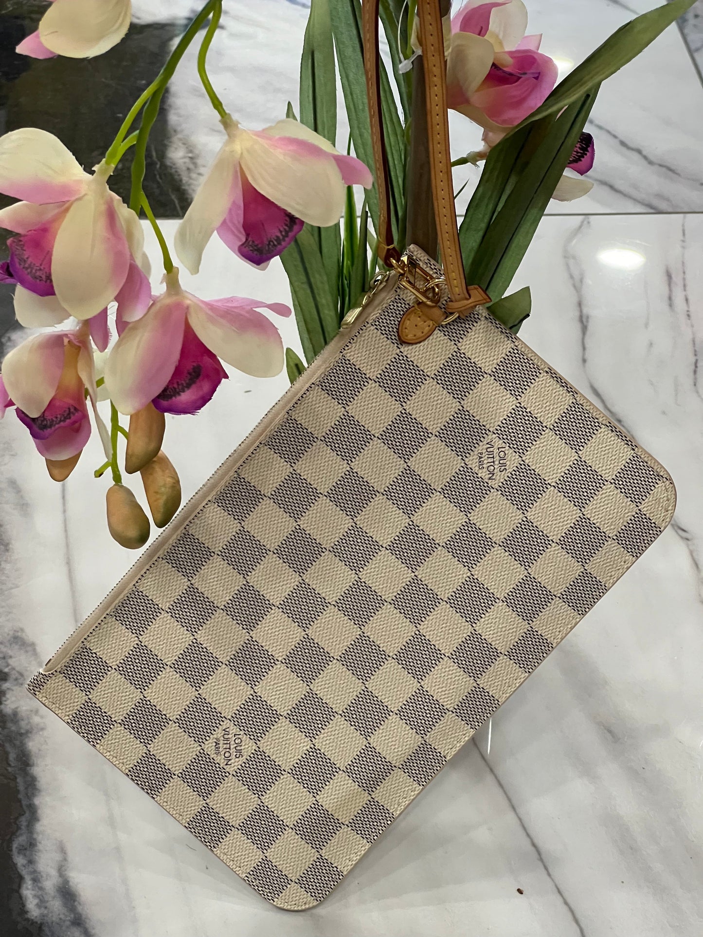 LOUIS VUITTON DAMIER AZUR NEVERFULL MM GM POCHETTE