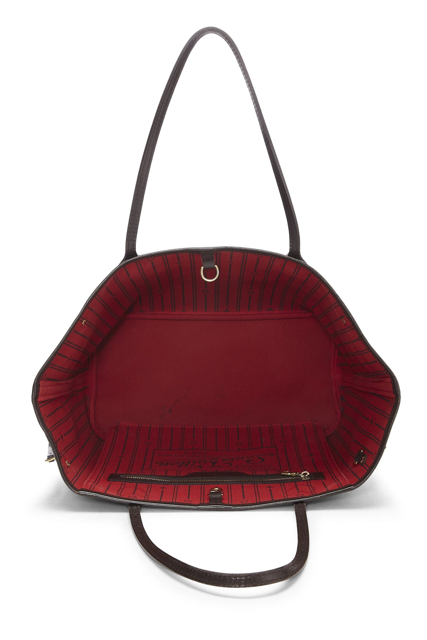 LOUIS VUITTON DAMIER EBENE NEVERFULL MM TOTE BAG CERISE RED