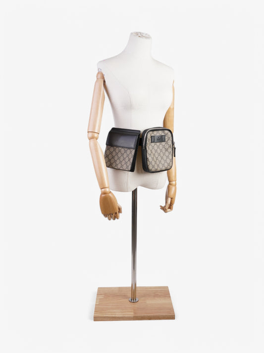 Gucci Two Pocket Belt Bag GG Supreme / Black Coated Canvas