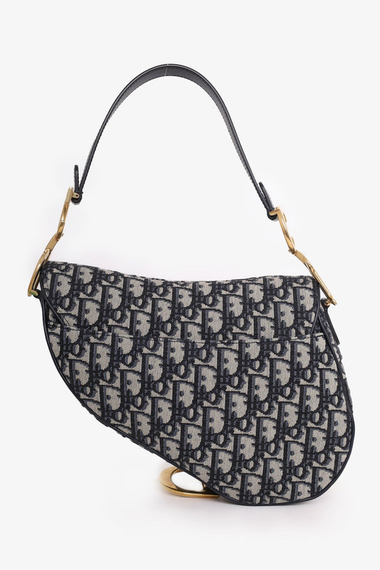 Christian Dior 2018 Blue Oblique Jacquard Saddle Bag with Canvas Strap