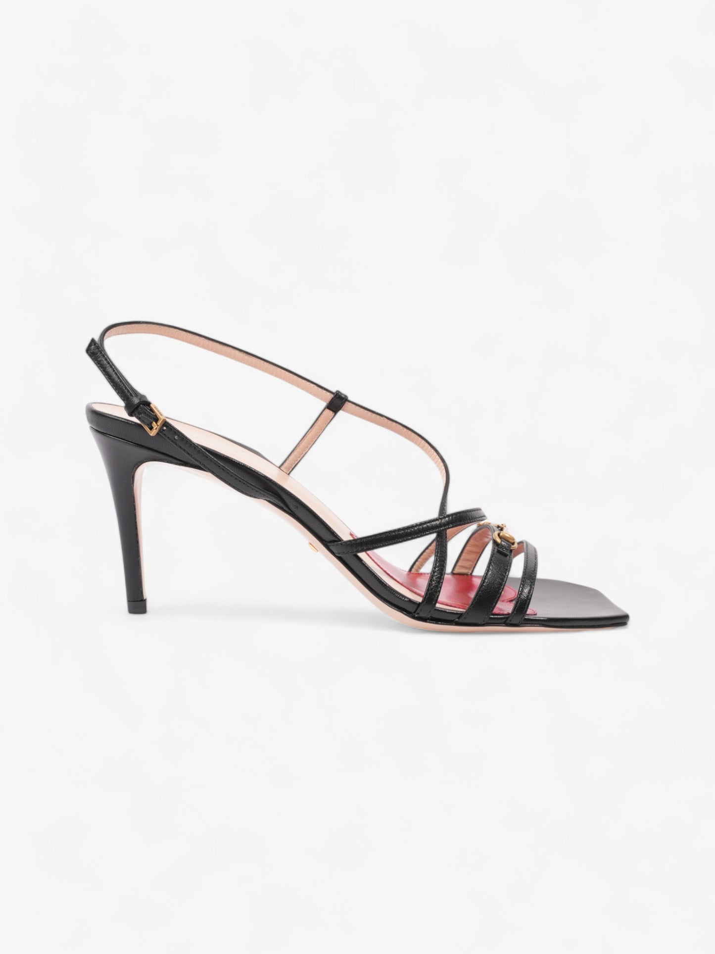 Gucci Victoria Strappy Horsebit Sandals 80 Black / Nude / Red Leather EU 40 UK 7