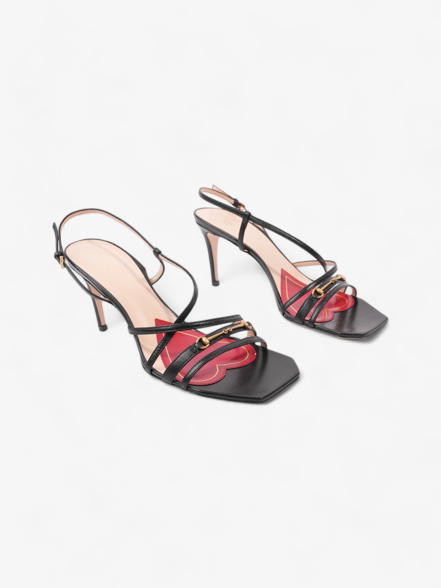 Gucci Victoria Strappy Horsebit Sandals 80 Black / Nude / Red Leather EU 40 UK 7