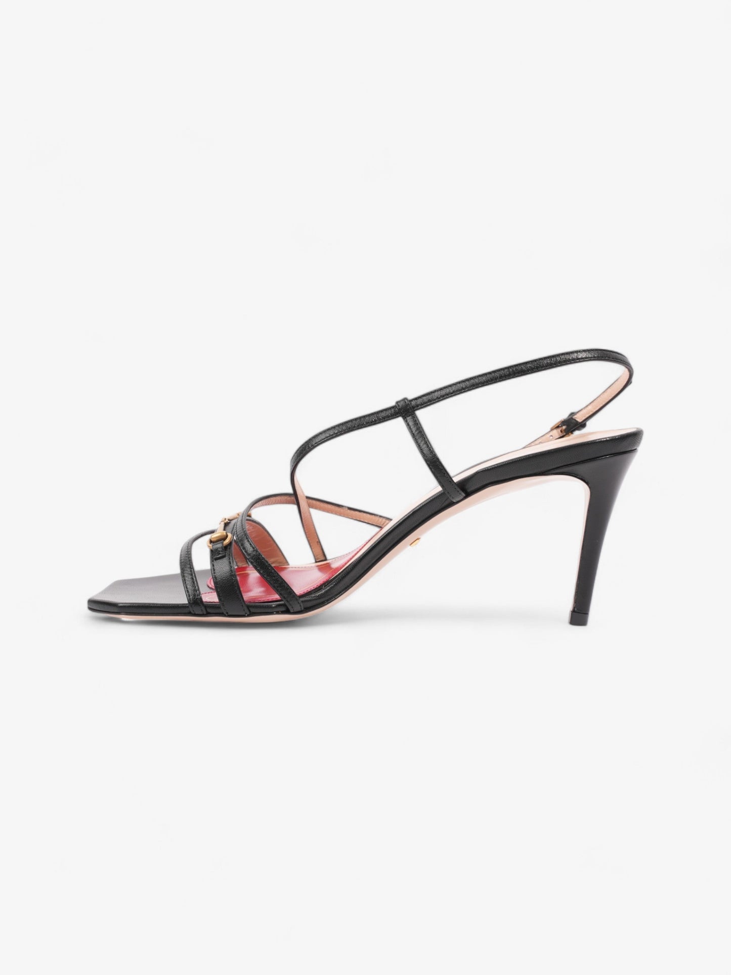 Gucci Victoria Strappy Horsebit Sandals 80 Black / Nude / Red Leather EU 40 UK 7
