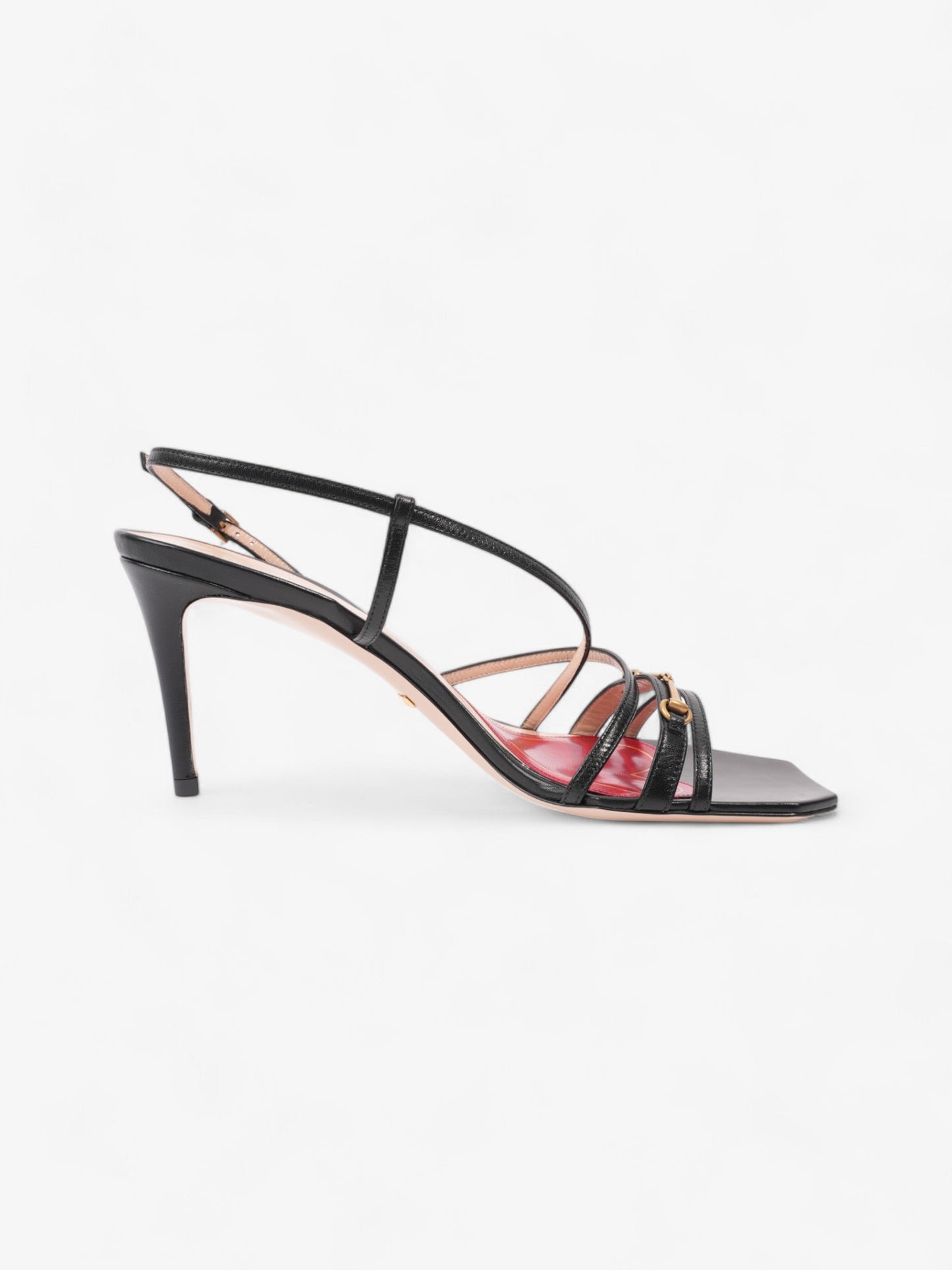 Gucci Victoria Strappy Horsebit Sandals 80 Black / Nude / Red Leather EU 40 UK 7