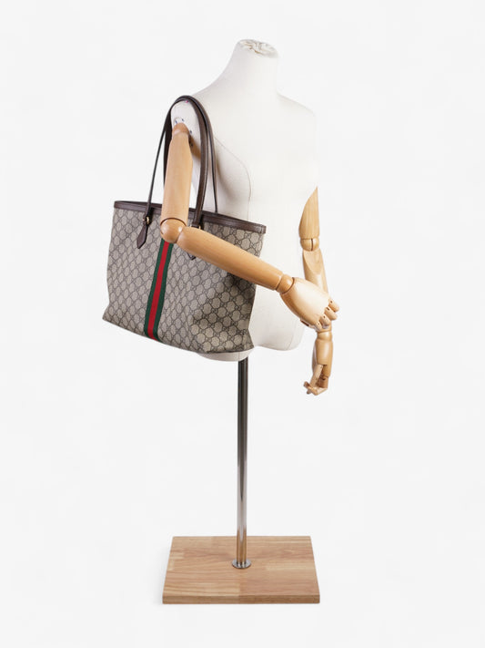 Gucci Ophelia Tote GG Supreme / Brown / Green Coated Canvas Medium