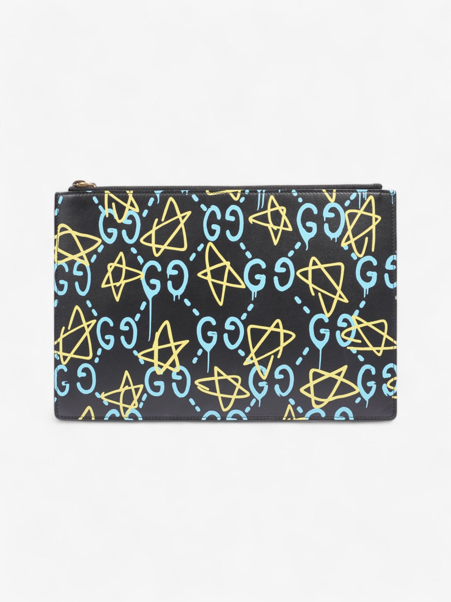 Gucci Ghost Clutch Black / Blue / Yellow Calfskin Leather