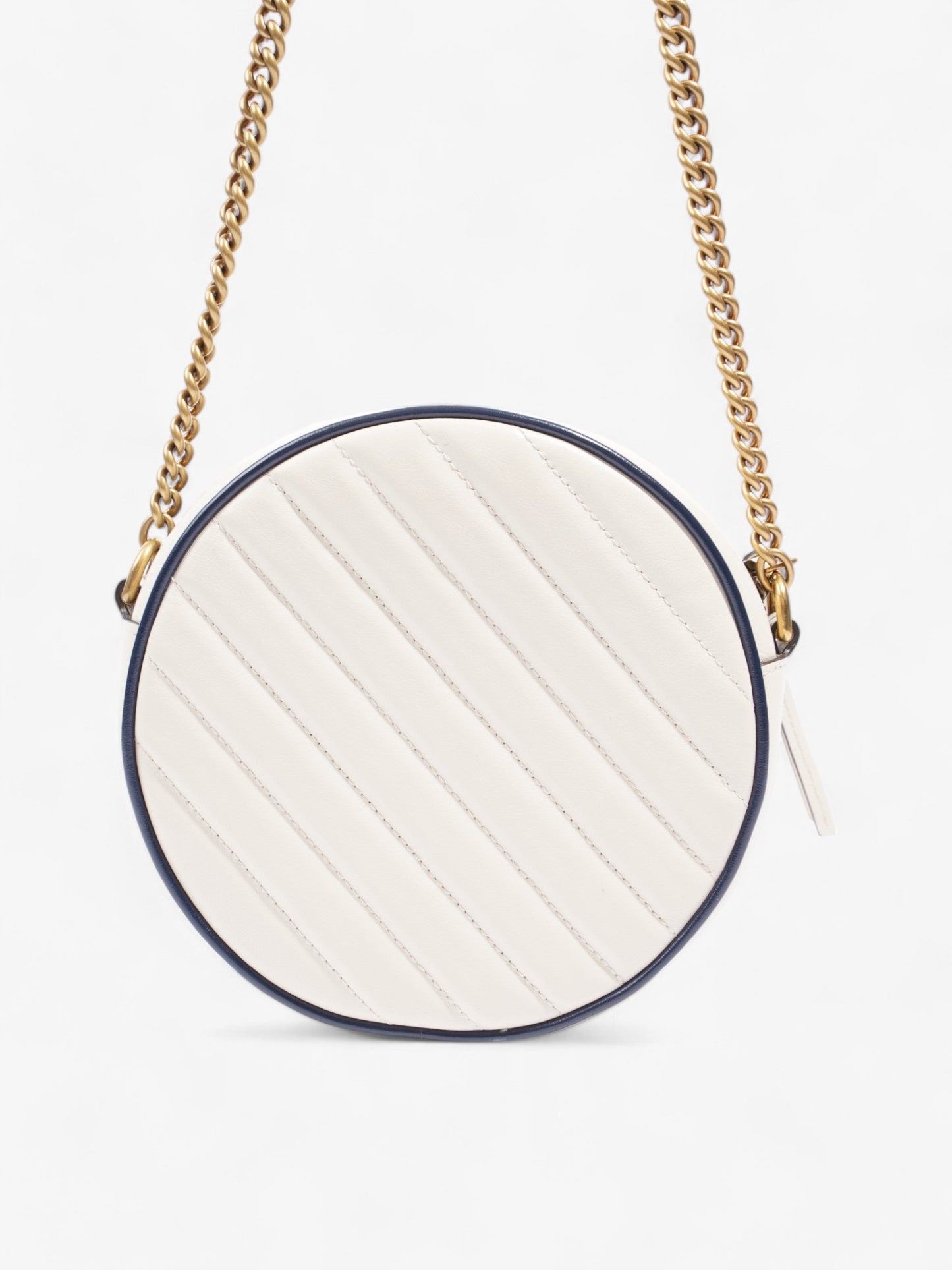 Gucci GG Marmont Round White / Navy Blue Matelasse Leather