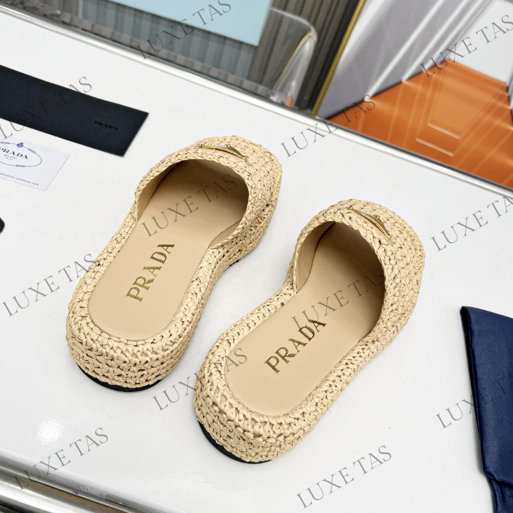 Natural Crochet Flatform Slides Designer Slides & Sandals for Women