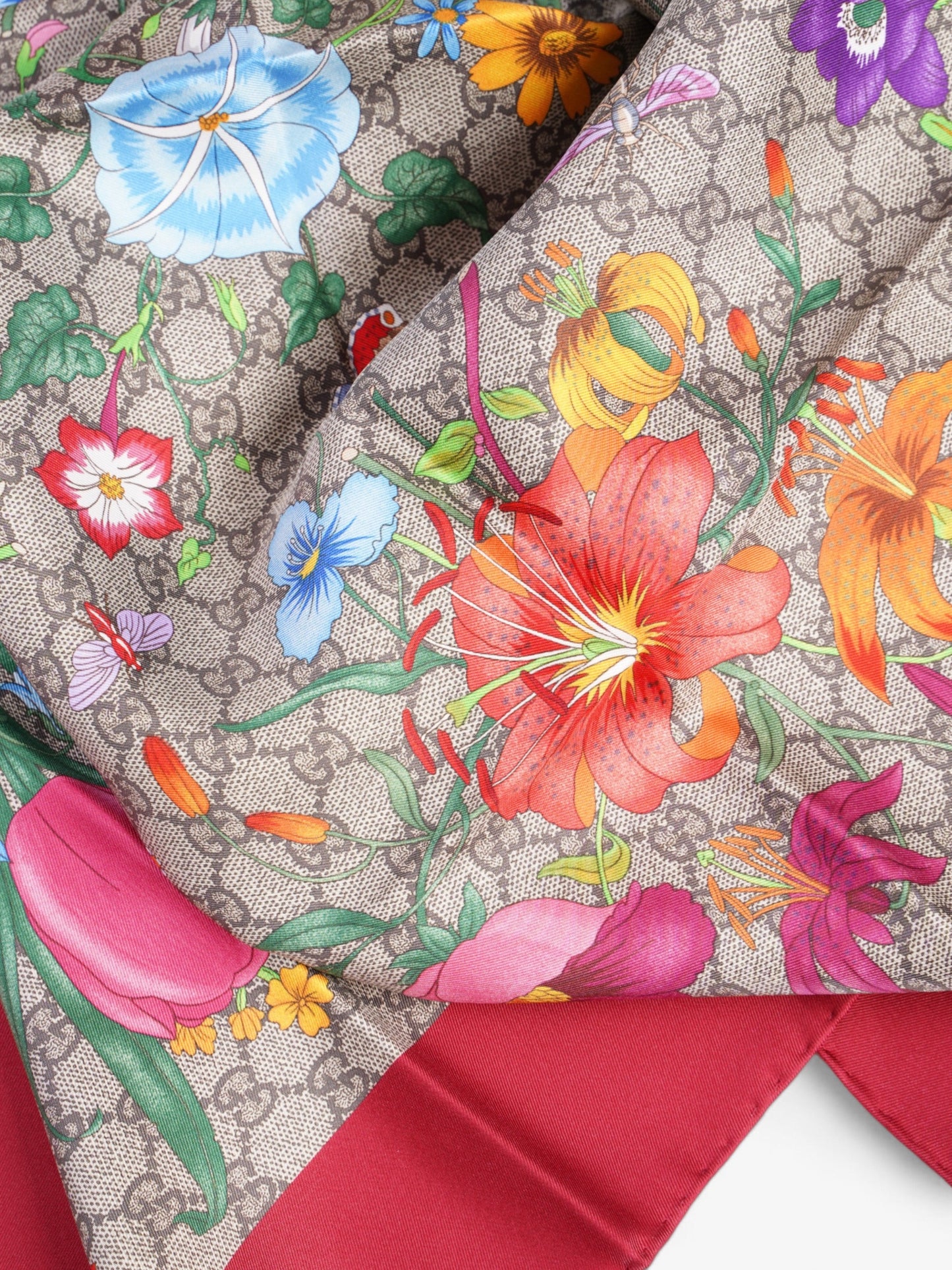 Gucci Floral Print Scarf Red Floral Multi Print Silk