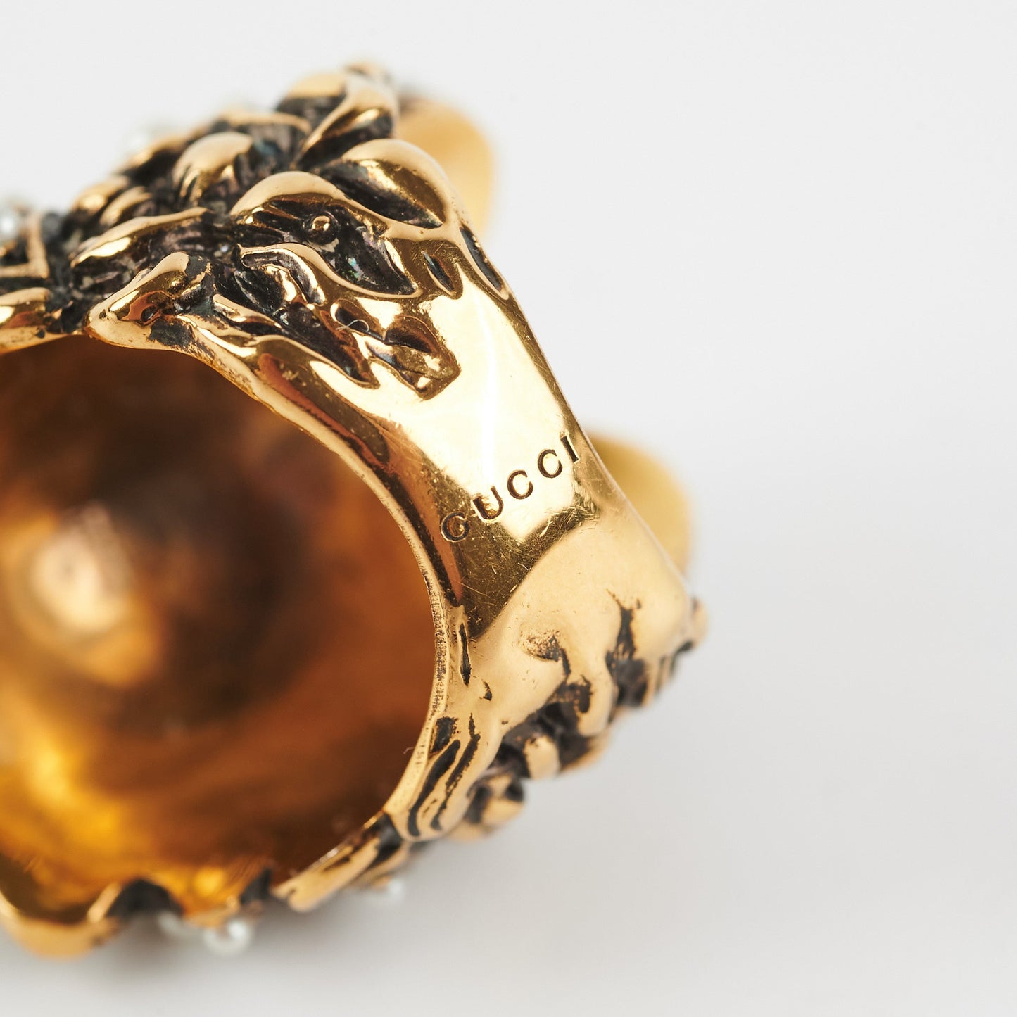 Gucci Drops Crystal-Embellished Tiger Head Ring Size 16