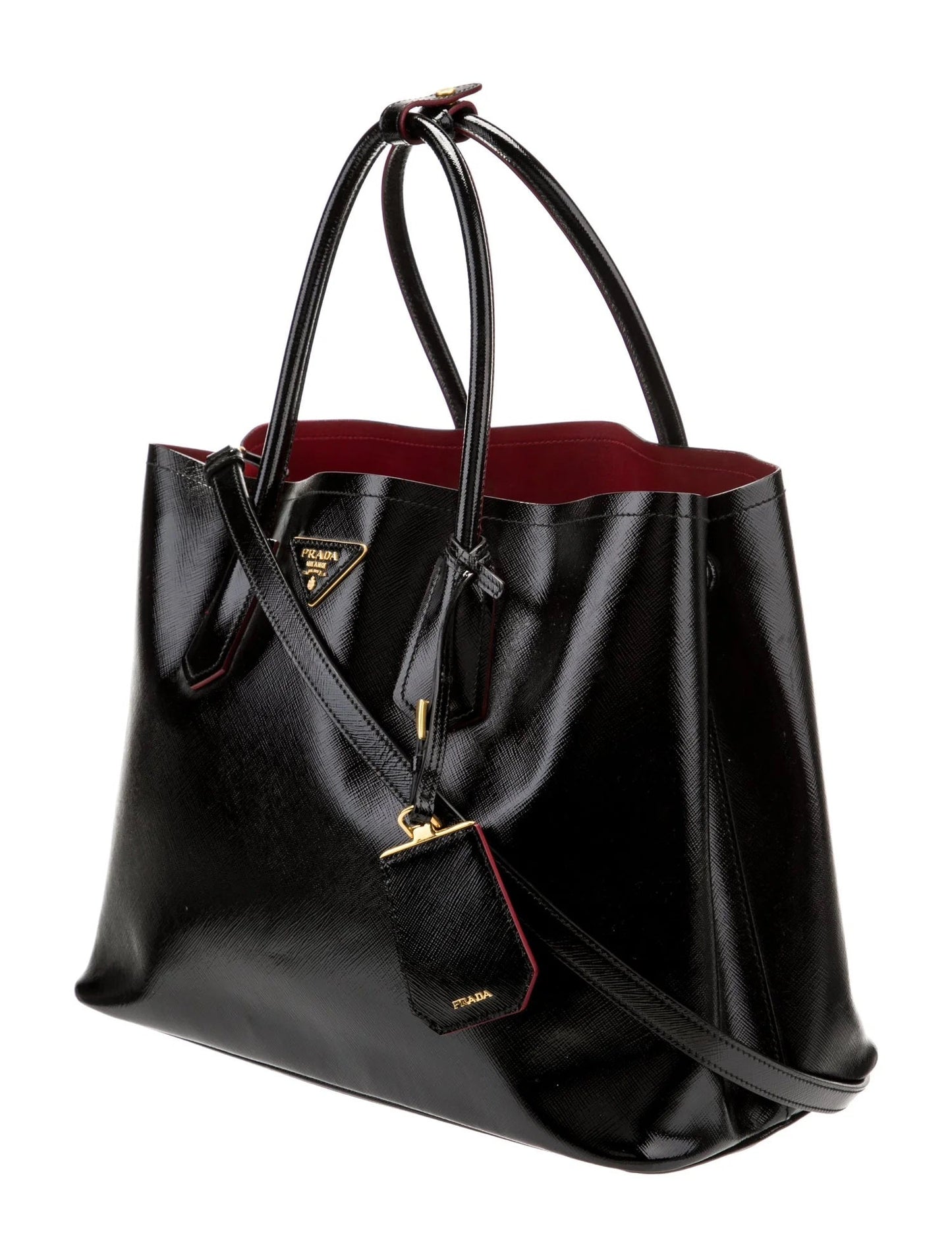 PRADA SHINY SAFFIANO VERNICE LEATHER DOUBLE HANDLE TOTE BAG