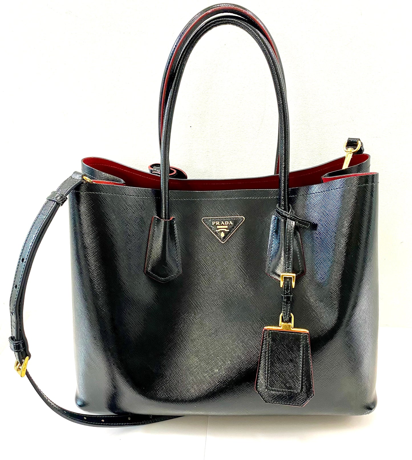 PRADA SHINY SAFFIANO VERNICE LEATHER DOUBLE HANDLE TOTE BAG