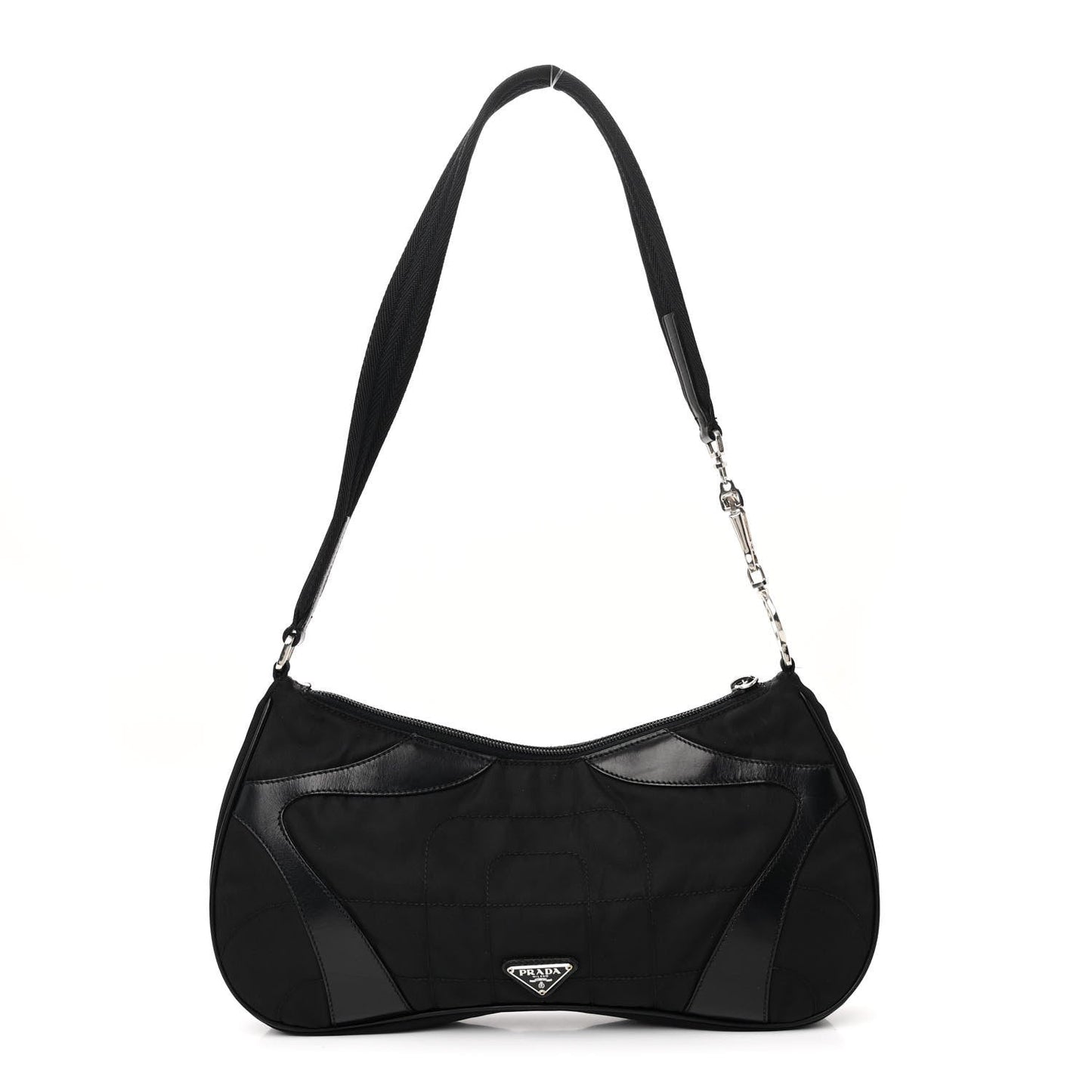 PRADA TESSUTO NYLON SOFT CALFSKIN LEATHER KIDNEY SHOULDER BAG