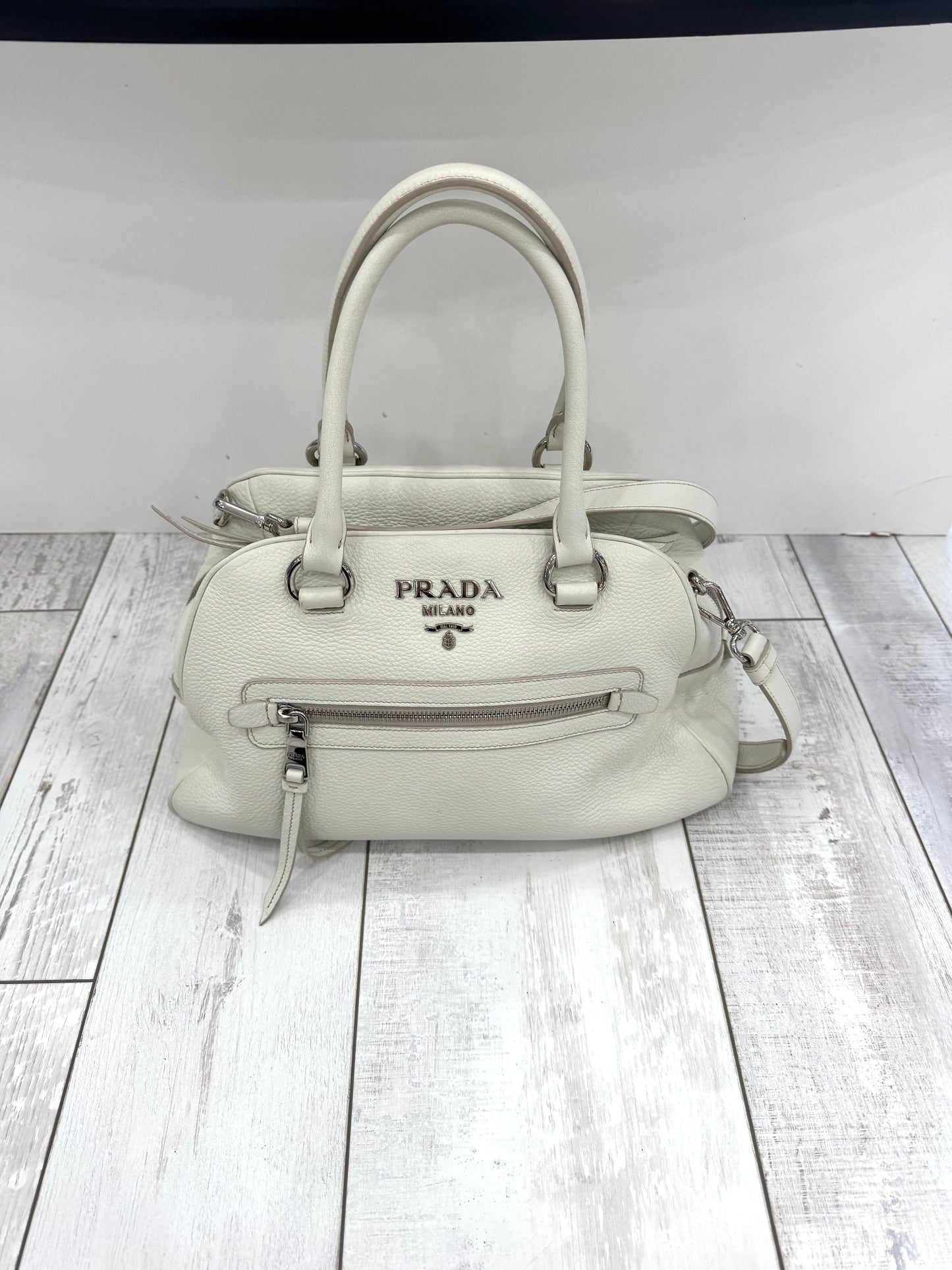 PRADA PEBBLED LEATHER VITELLO PHENIX BOWLING BAG
