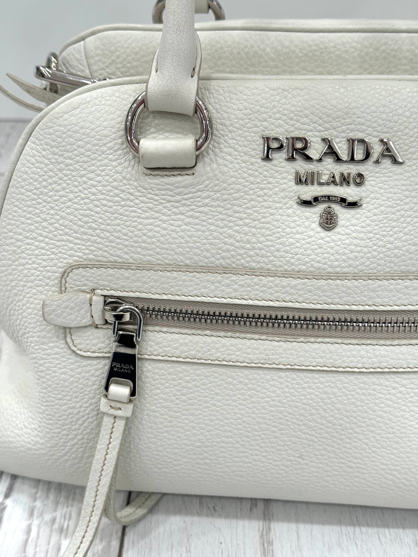 PRADA PEBBLED LEATHER VITELLO PHENIX BOWLING BAG