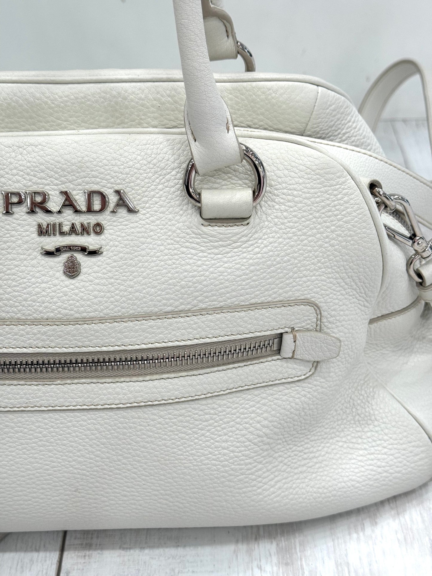 PRADA PEBBLED LEATHER VITELLO PHENIX BOWLING BAG