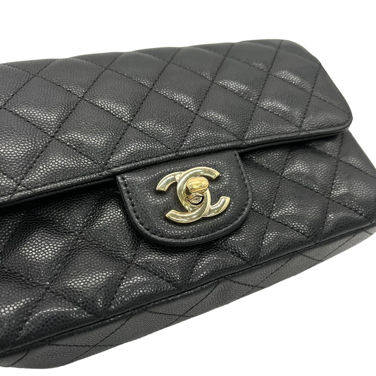 CHANEL '17 Rectangle Mini Black Caviar Light Gold Flap RARE
