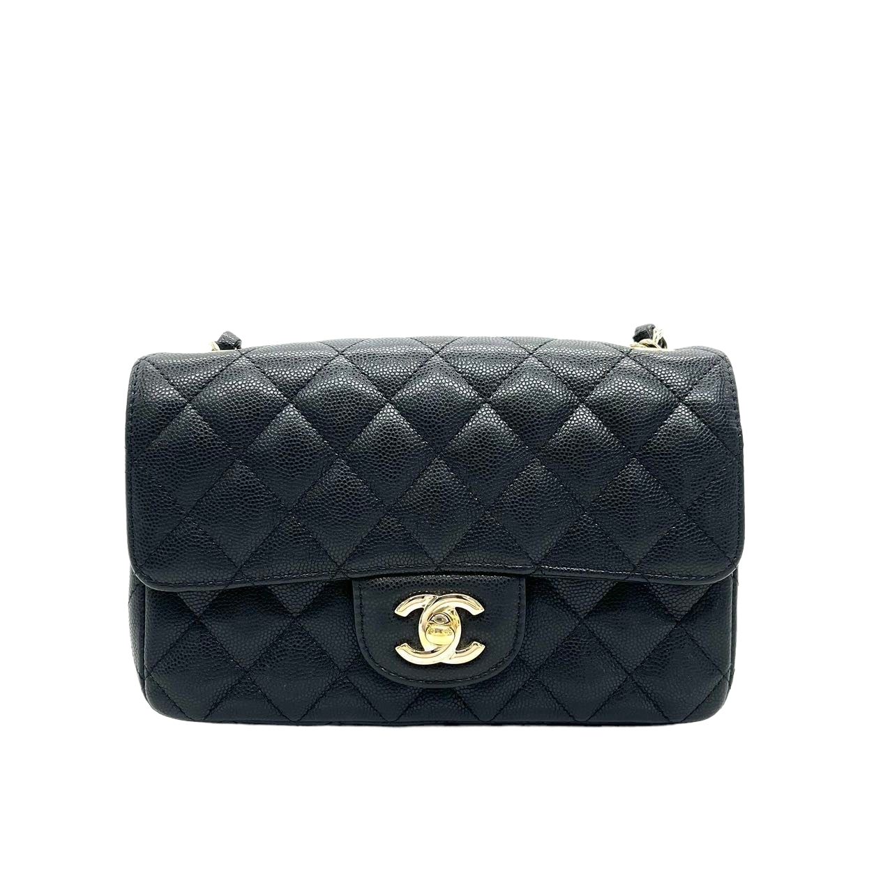 CHANEL '17 Rectangle Mini Black Caviar Light Gold Flap RARE