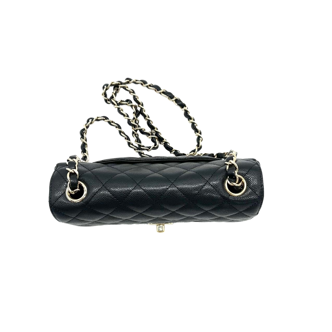 CHANEL '17 Rectangle Mini Black Caviar Light Gold Flap RARE