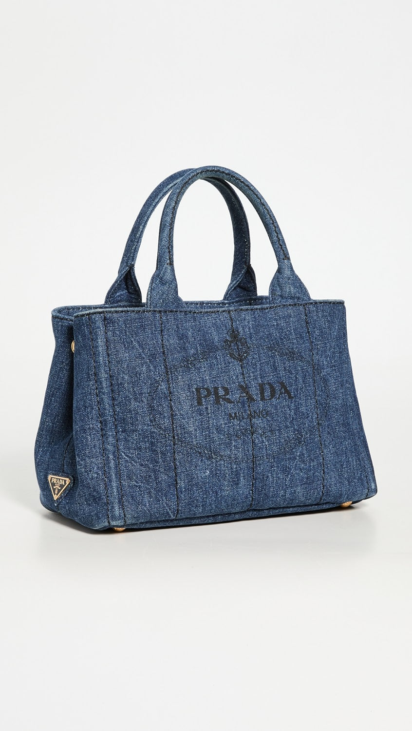 PRADA CANAPA DENIM SHOPPER TOTE BAG