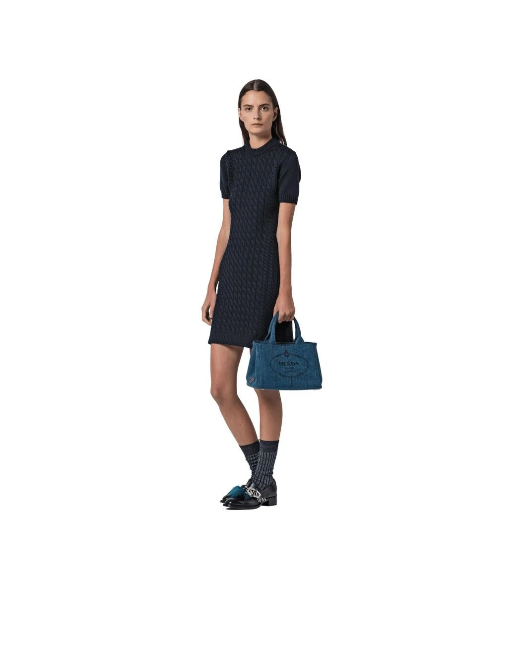 PRADA CANAPA DENIM SHOPPER TOTE BAG