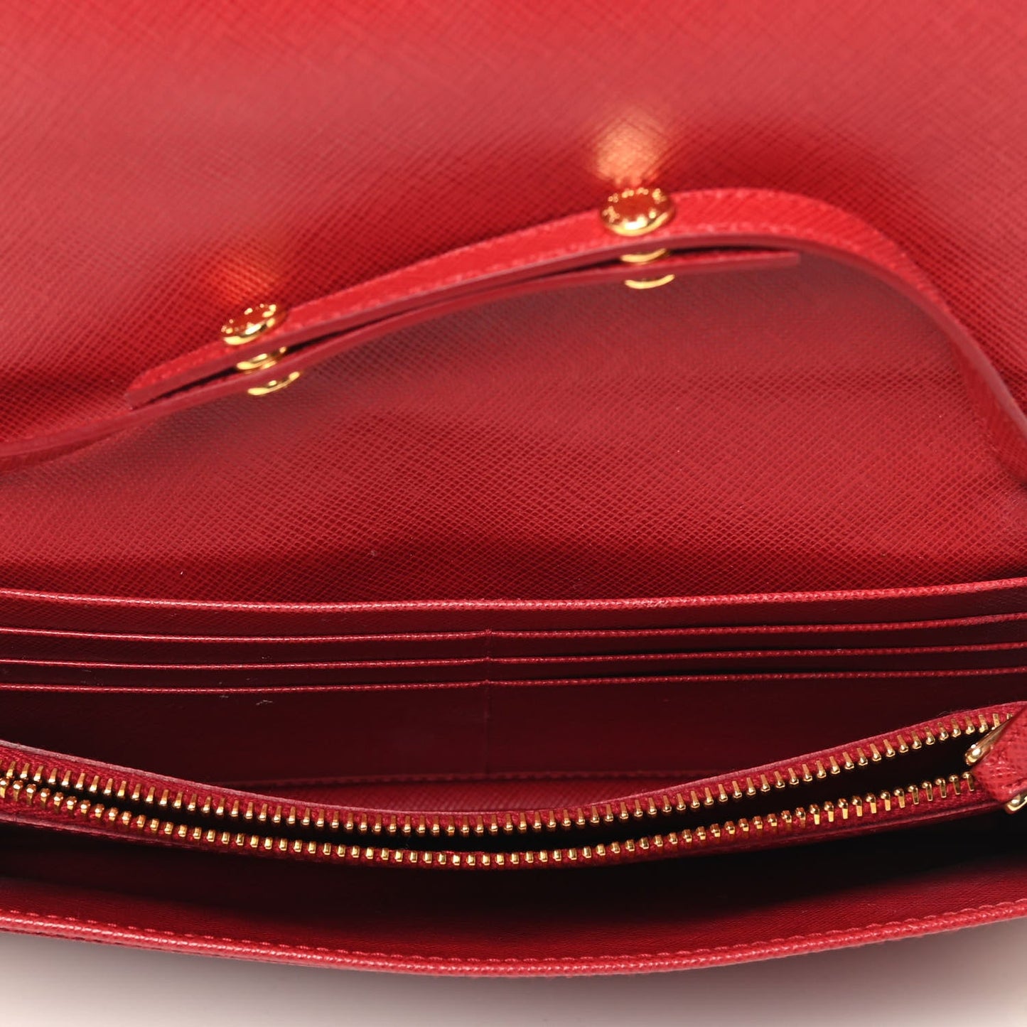 PRADA SAFFIANO LUX LEATHER ORO WALLET ON CHAIN