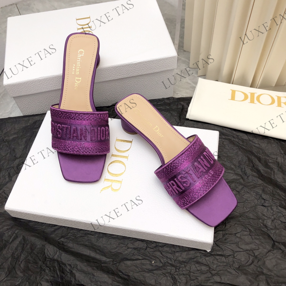 Purple Embroidered Dway Heeled Slide Designer Slides & Sandals for Women
