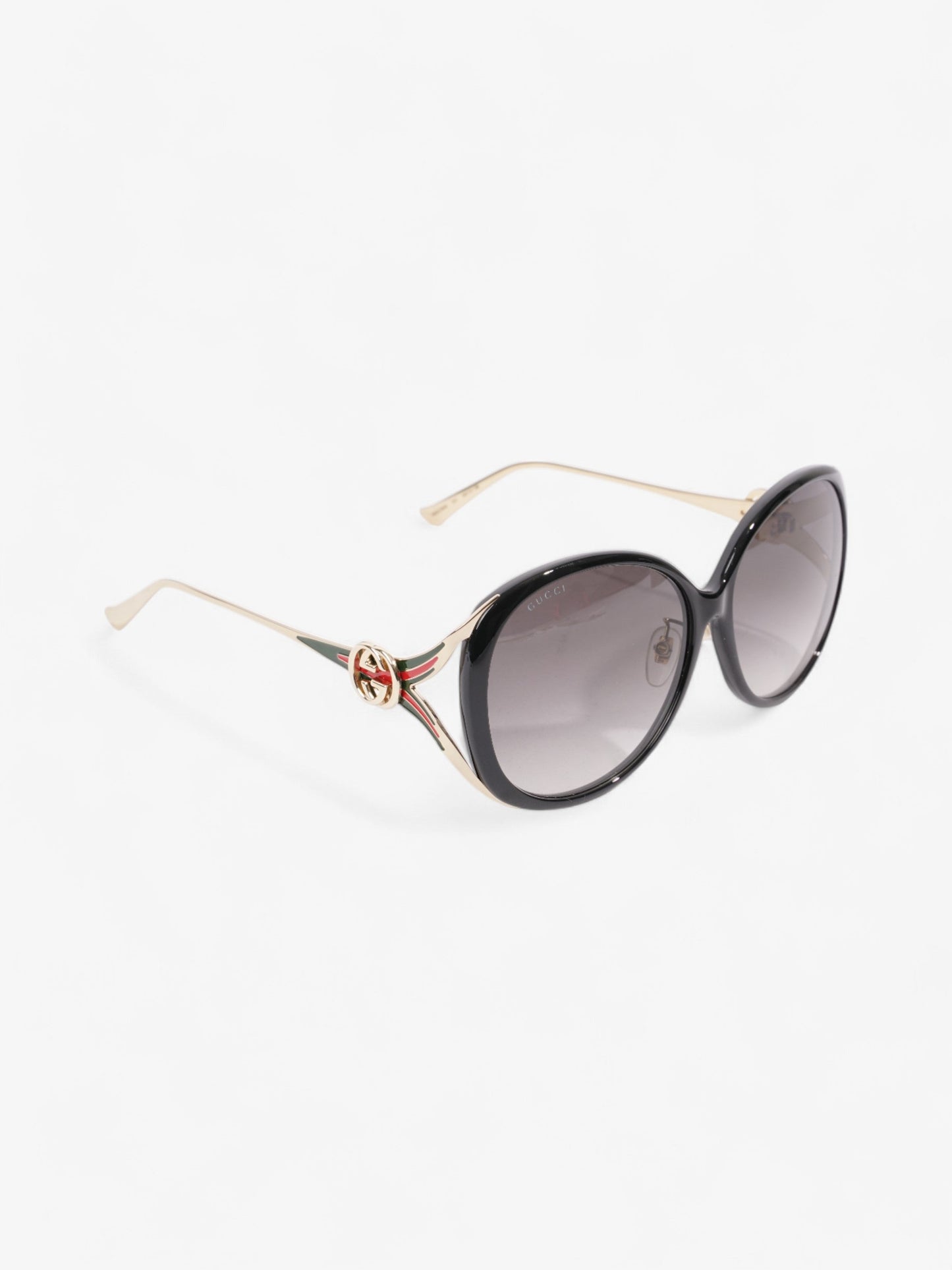 Gucci GG Web Sunglasses Black / Gold / Green Acetate 130mm