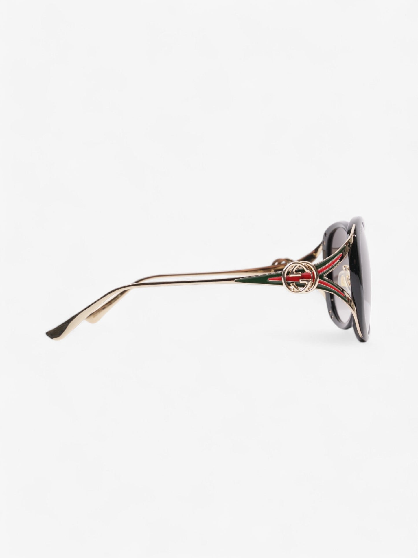 Gucci GG Web Sunglasses Black / Gold / Green Acetate 130mm