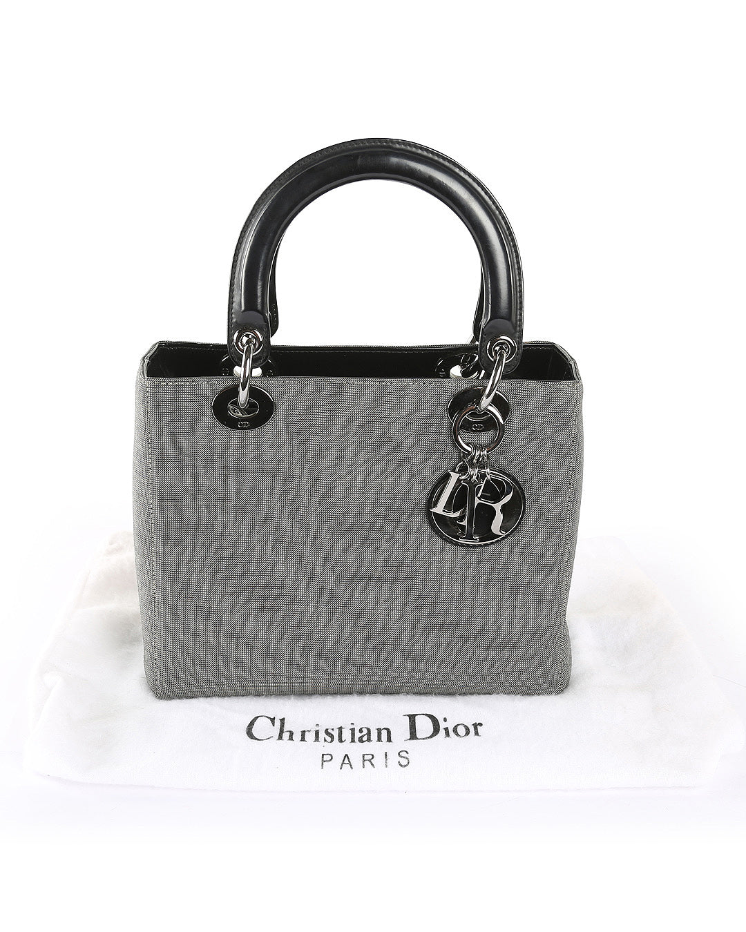 CHRISTIAN DIOR Grey Canvas Lady Dior Tote Bag