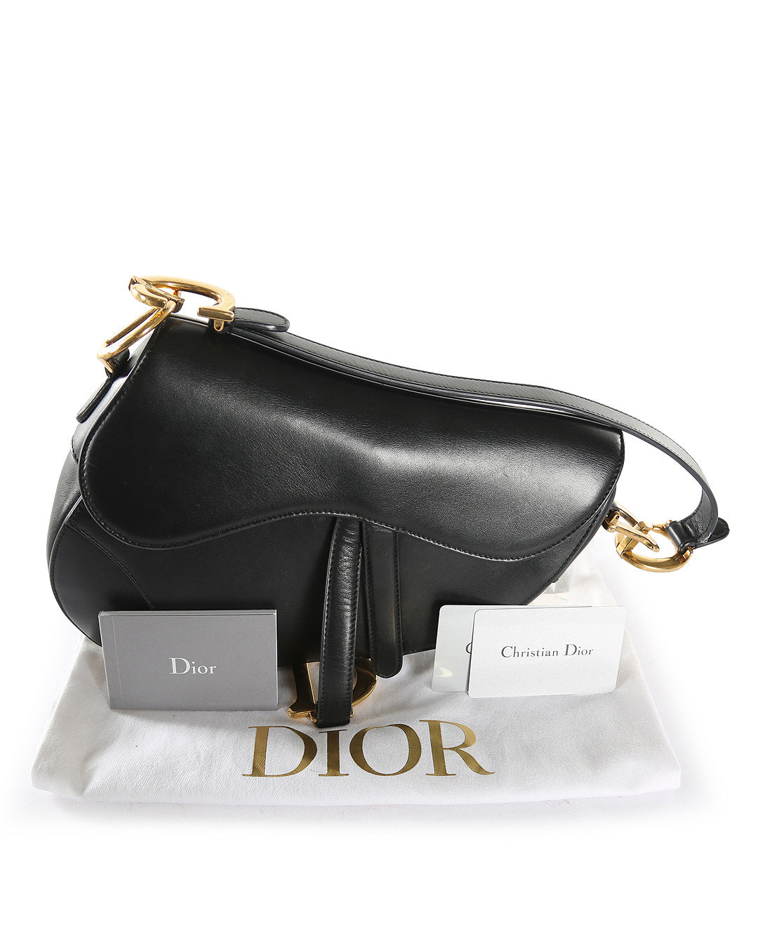 CHRISTIAN DIOR Black Calfskin Leather Saddle Bag