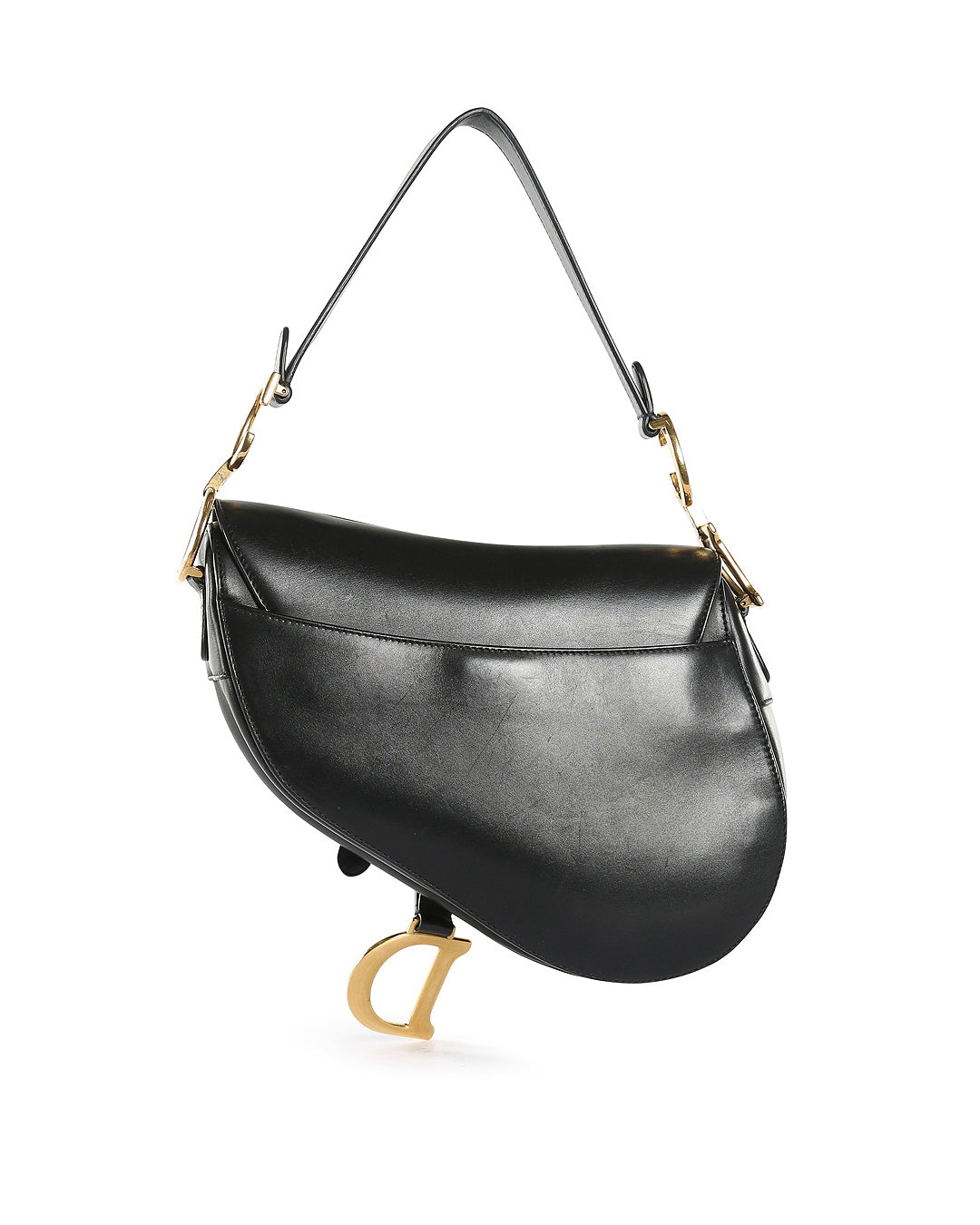 CHRISTIAN DIOR Black Calfskin Leather Saddle Bag