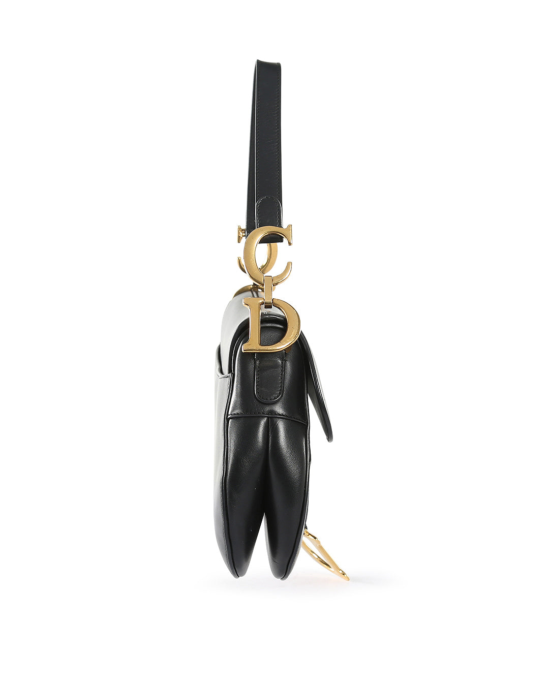 CHRISTIAN DIOR Black Calfskin Leather Saddle Bag