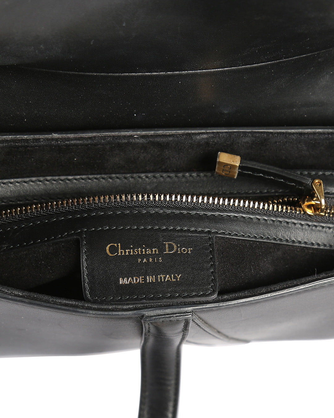 CHRISTIAN DIOR Black Calfskin Leather Saddle Bag