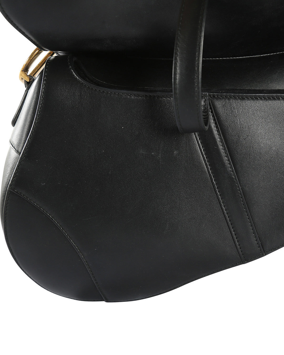 CHRISTIAN DIOR Black Calfskin Leather Saddle Bag