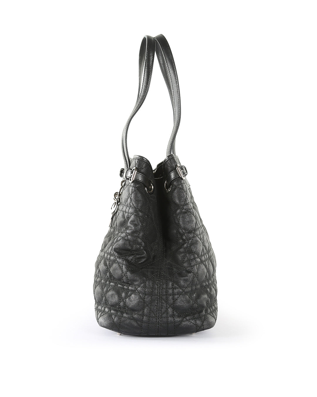 CHRISTIAN DIOR Black Coated Canvas Cannage Panarea Medium Tote Bag