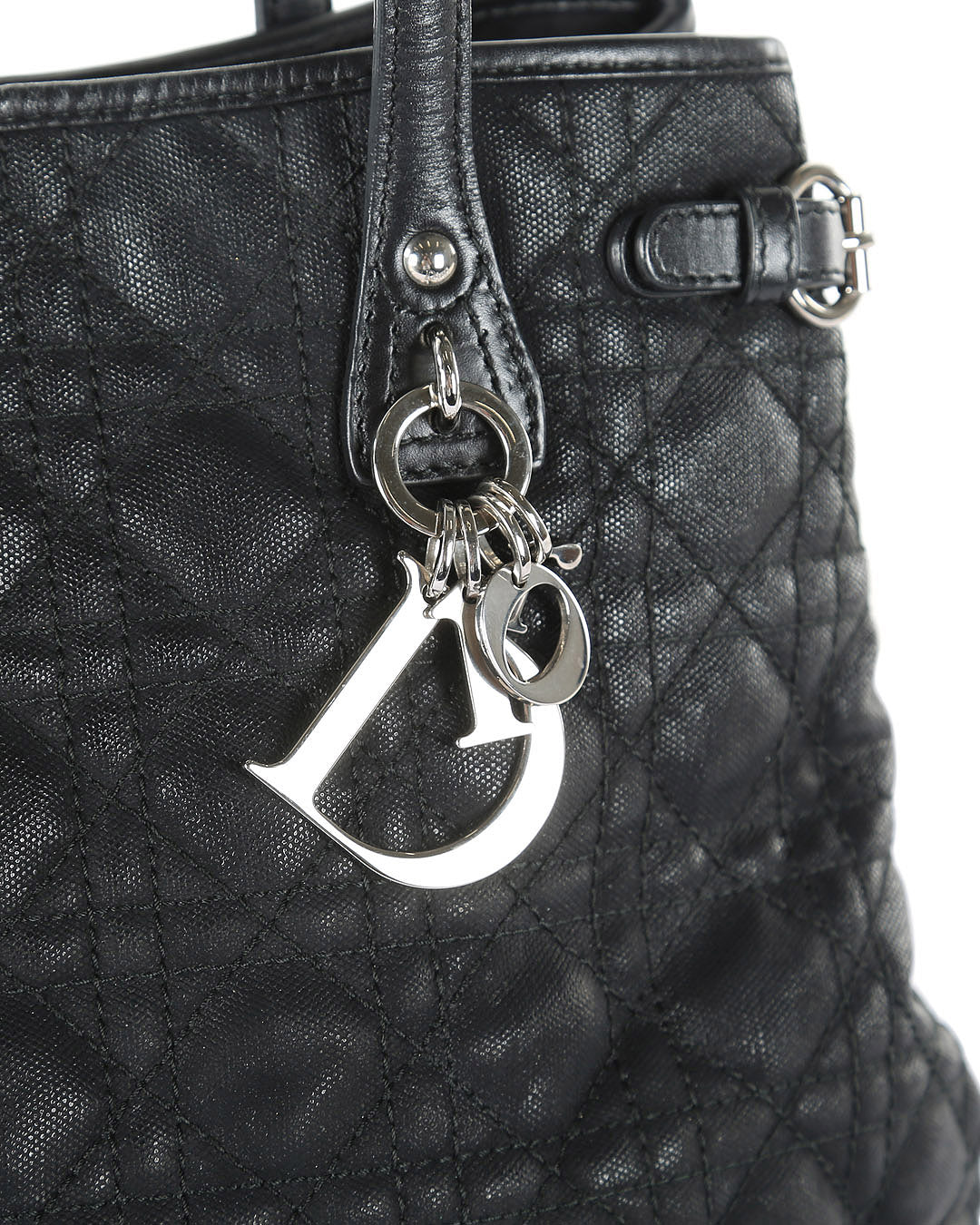 CHRISTIAN DIOR Black Coated Canvas Cannage Panarea Medium Tote Bag