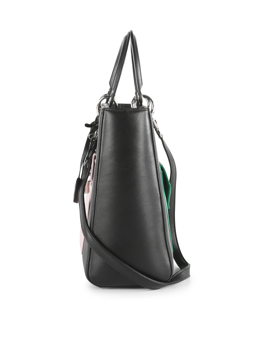 CHRISTIAN DIOR Black Leather Limited Edition Pocket Large Lady Dior Tote Bag