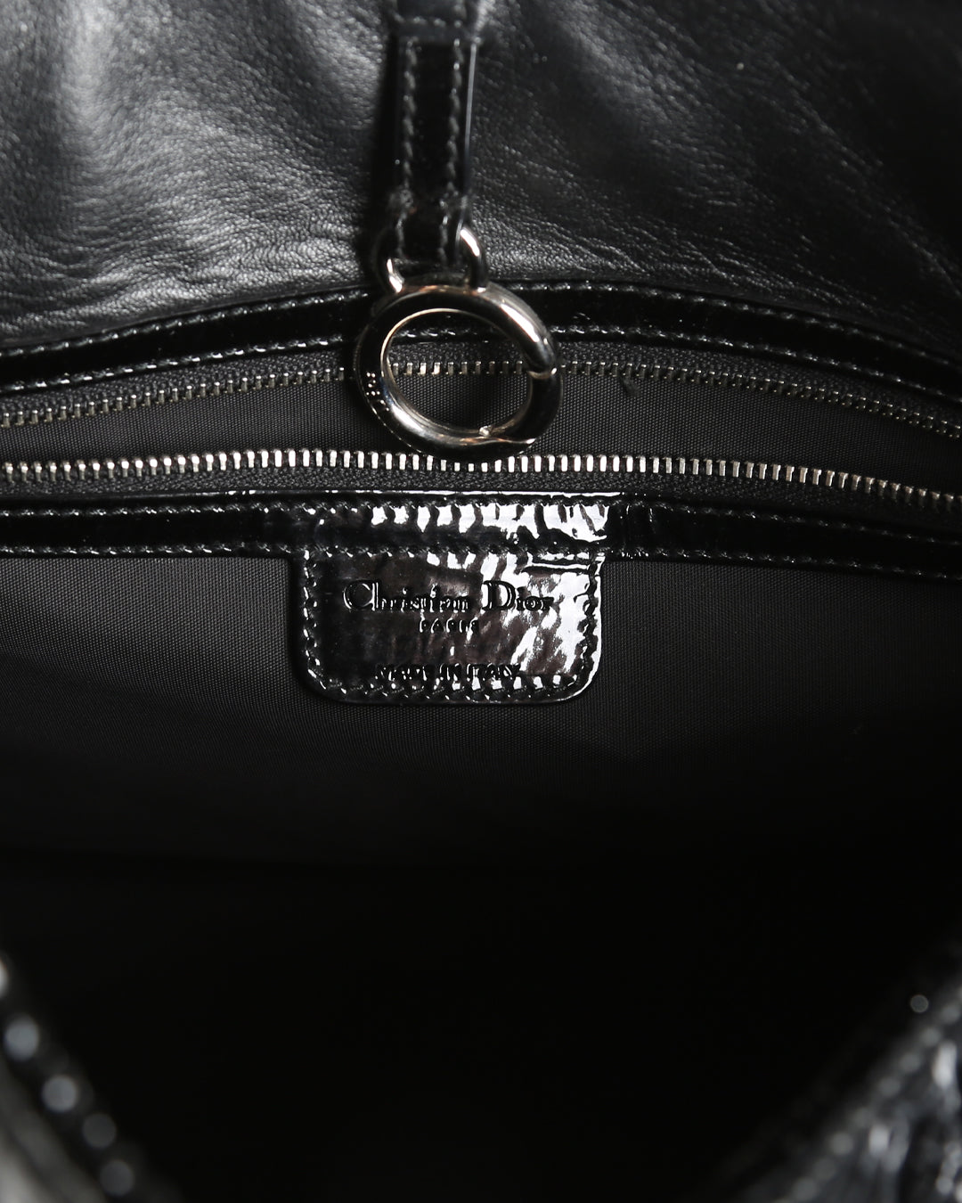 CHRISTIAN DIOR Black Crocodile Embossed Patent Leather 61 Large Shoulder Bag