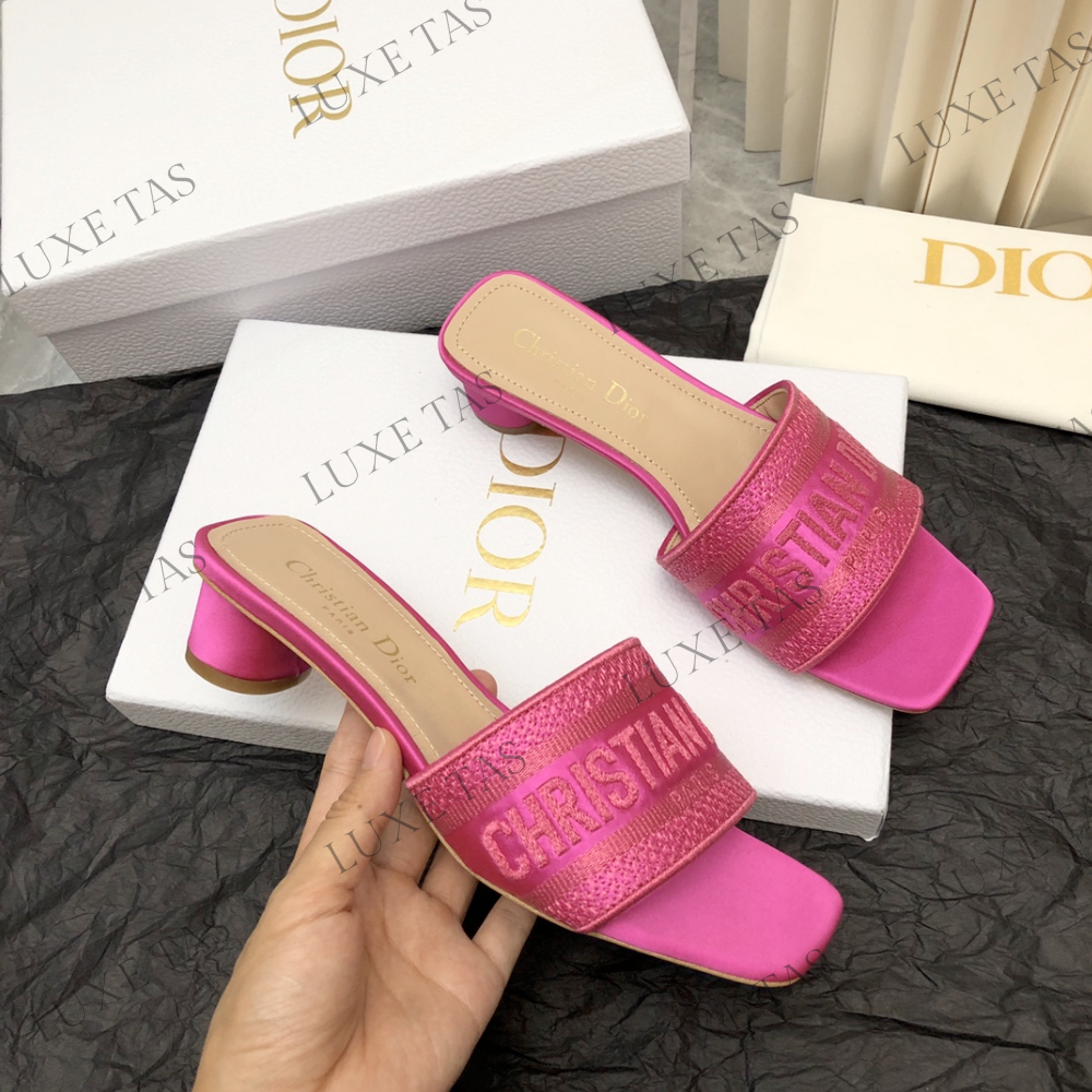 Rani Pink Embroidered Dway Heeled Slide - Designer Slides & Sandals for Women