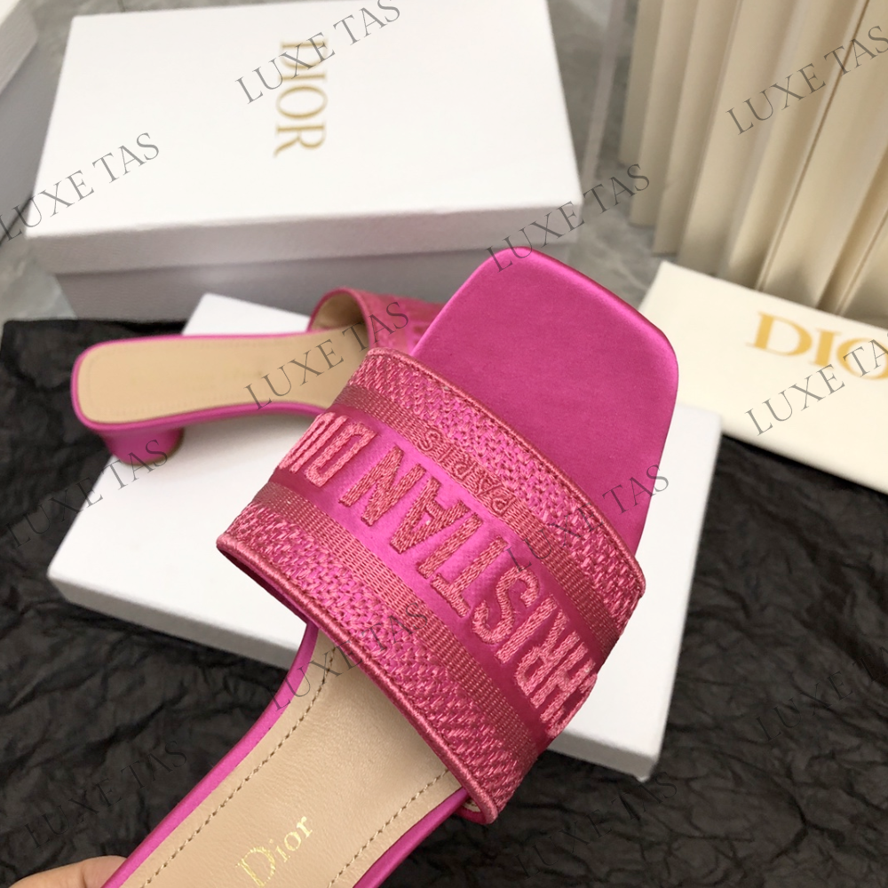 Rani Pink Embroidered Dway Heeled Slide - Designer Slides & Sandals for Women