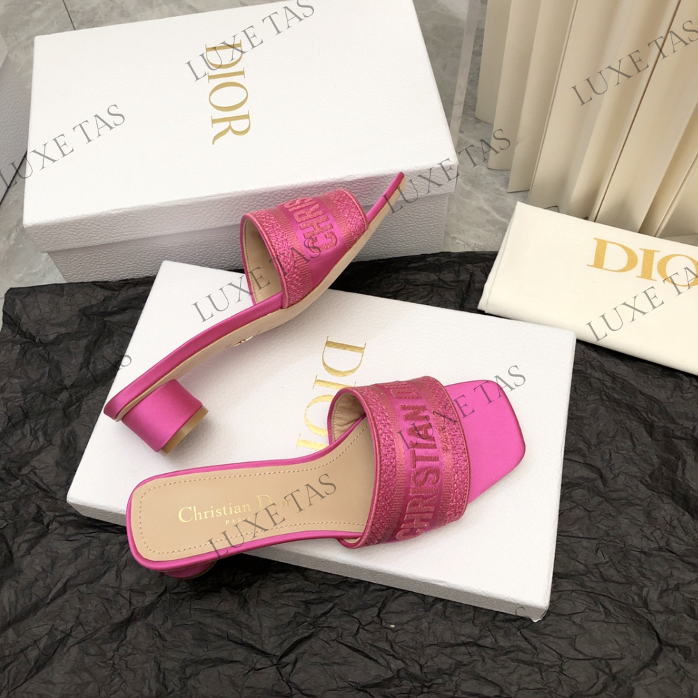Rani Pink Embroidered Dway Heeled Slide - Designer Slides & Sandals for Women