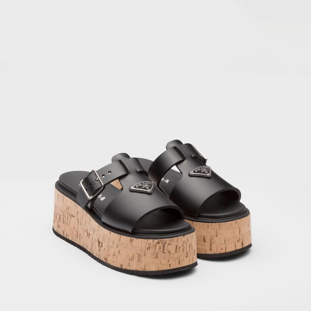 Black Rubber Wedge Platform Sandals - Designer Slides & Sandals for Women