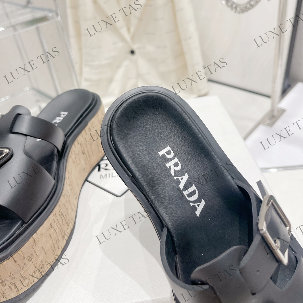 Black Rubber Wedge Platform Sandals - Designer Slides & Sandals for Women