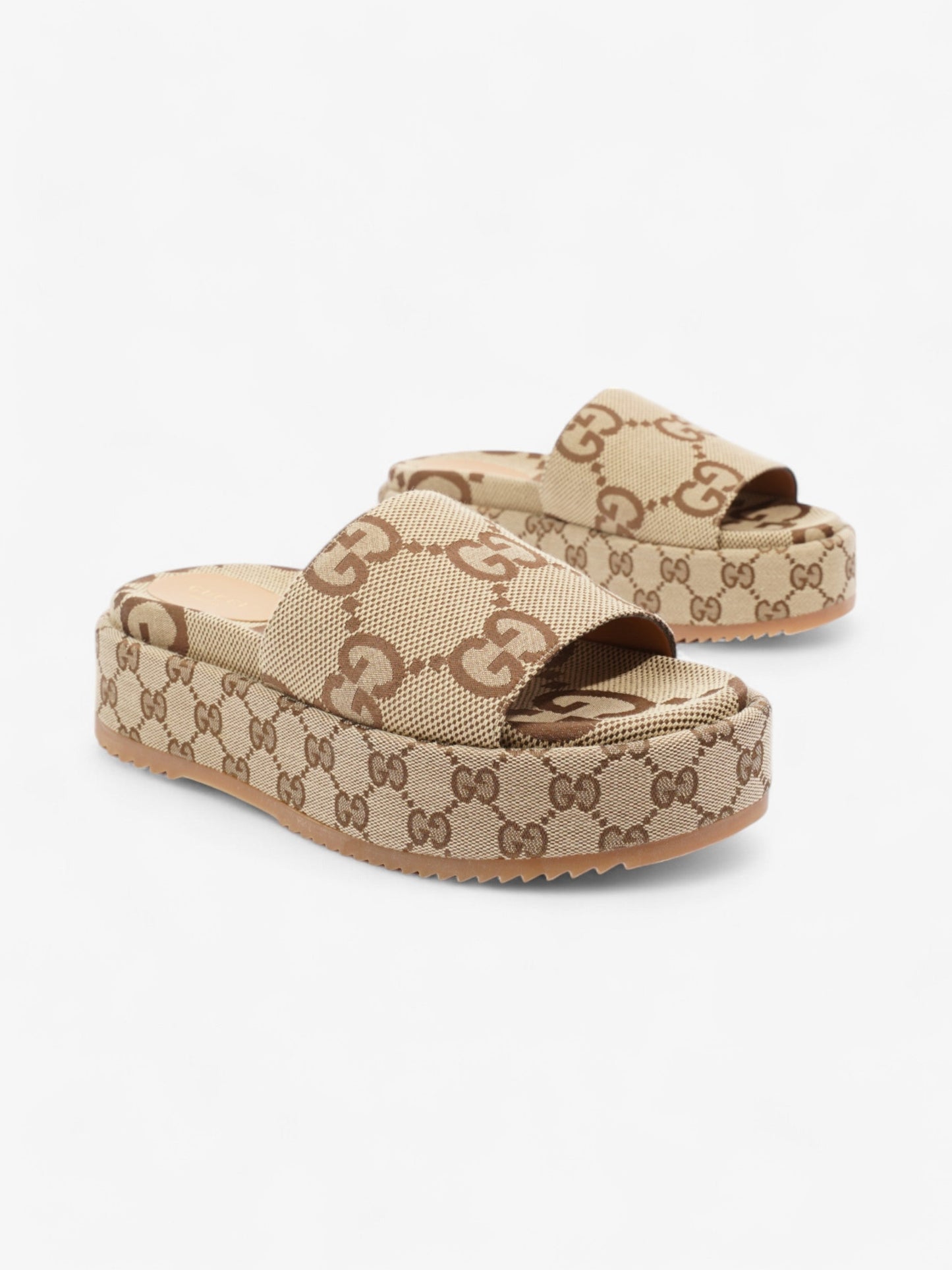 Gucci GG Platform Sandals Beige / Brown Canvas EU 38.5 UK 5.5