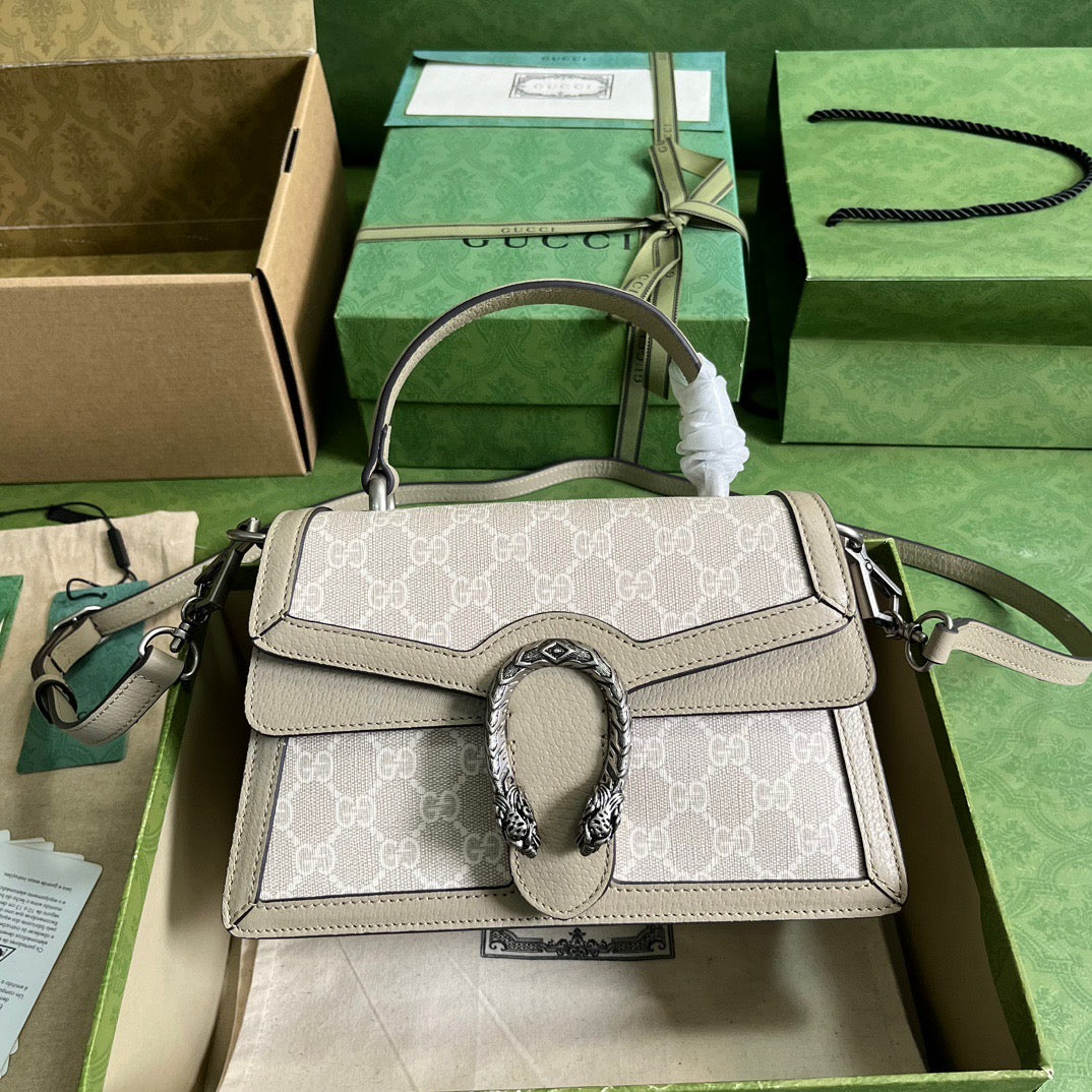Small Dionysus Top Handle Bag Beige Leather Handbag for Women